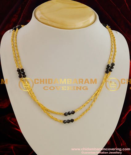 BBM1001 - Gold Plated Muslim Karugamani Double Line Wheat Chain with Black Crystal 