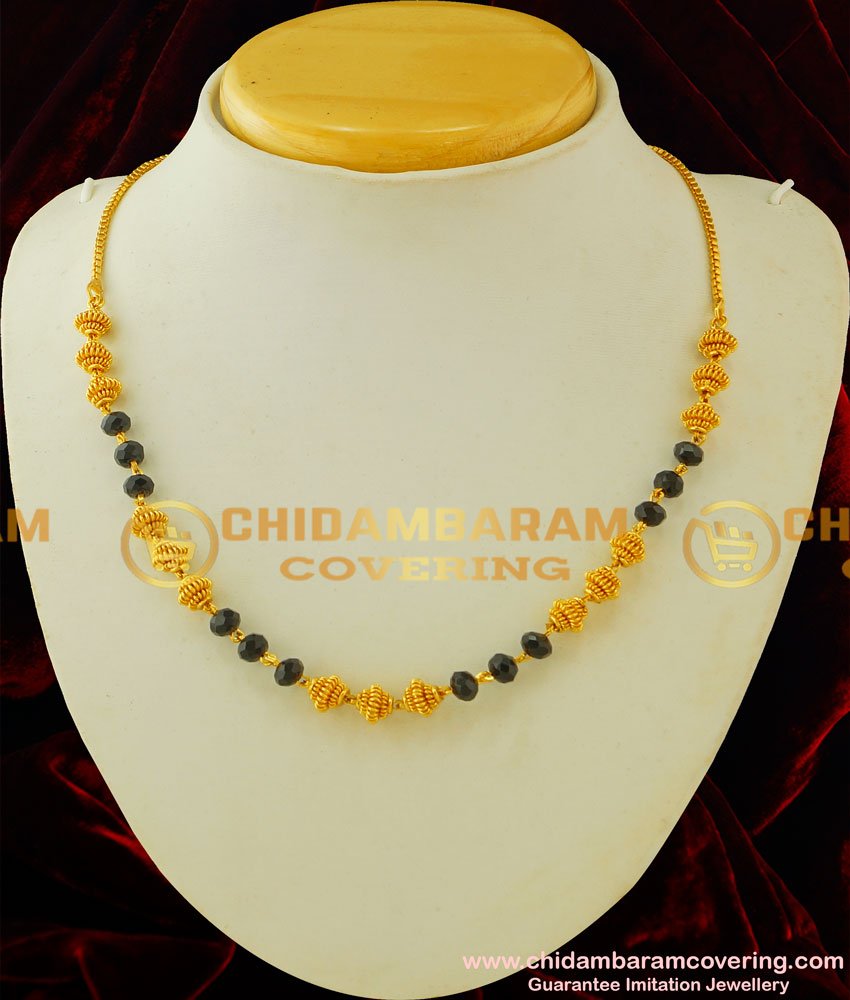 SHN018 - Latest Gold Design Black Crystal and Designer Gold Beads Chain Buy Online