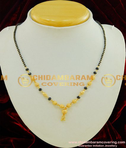 SHN027 - One Gram Gold Traditional Mangalsutra With Black Beads Design 