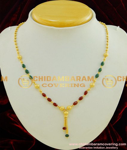 SHN032 - Gold Plated Gold Light Weight Red Green Crystal Chain Mangalsutra for Women