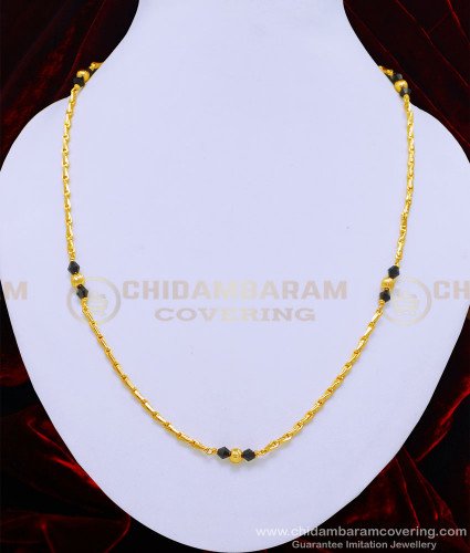 SHN073 - One Gram Gold Guaranteed Single Line Black Crystal with Wheat Chain Karugamani Chain Online