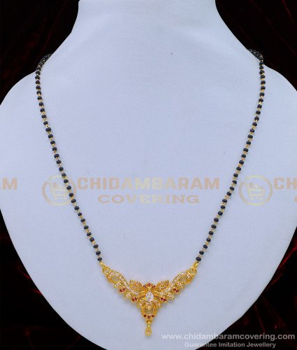 SHN090 - Traditional Gold Design Black Beads Hindu Mangalsutra Latest Design Online