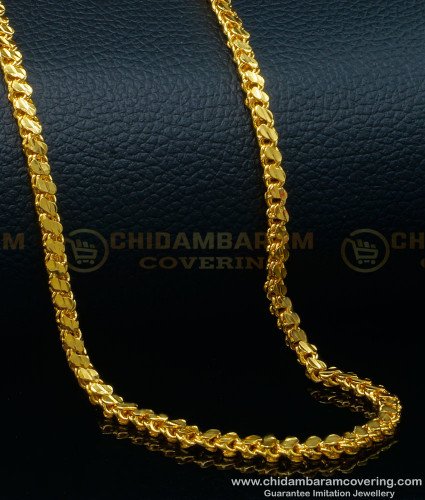 SHN094 - 18 inches One Gram Gold Jewellery Leaf Design Gold Pattern Short Chain Model  