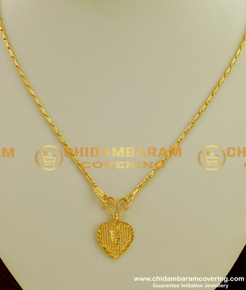 SCHN059 - Gold Plated Alphabet ‘V’ Letter Pendant with Chain for Boys and Girls