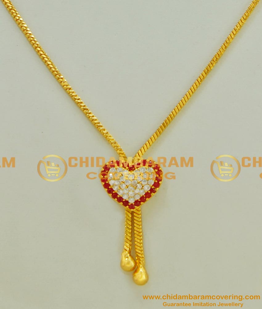 SCHN180 - Modern Stone Heart Pendant Shiny Gold Chain Design for Female
