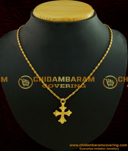 SCHN189 - Gold Plated Male Gold Cross Pendant with Short Chain Imitation Jewellery 