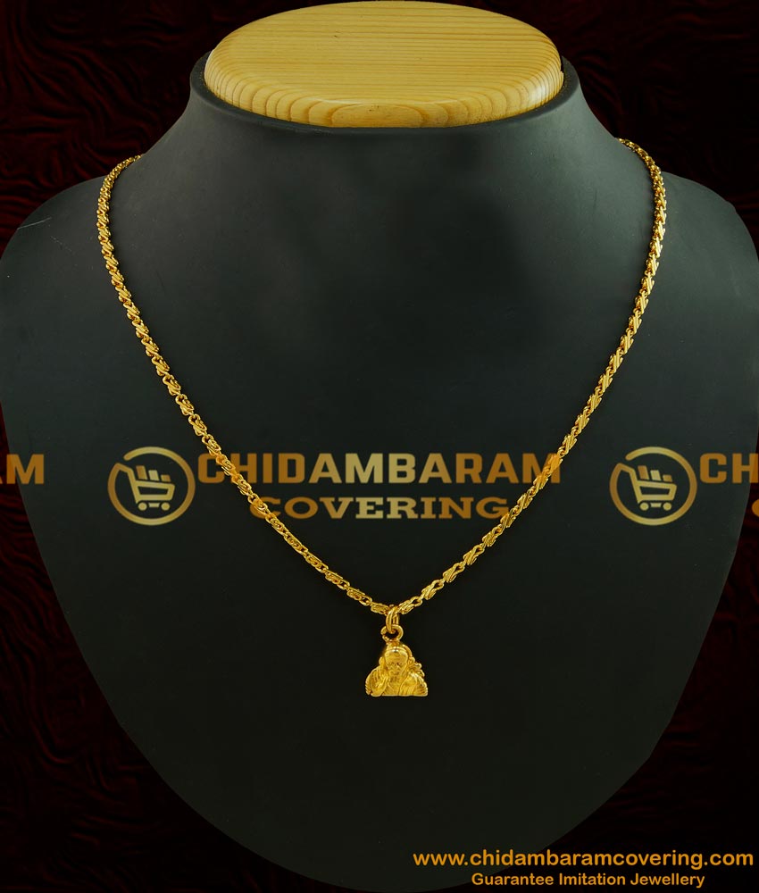 Schn191 - Cute Small Size Gold Design Sai Baba Pendant with Chain One Gram Gold Jewellery 