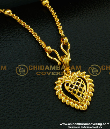 SCHN207 - Trendy Gold Heart Design Fashionable Pendant with Chain for Girls