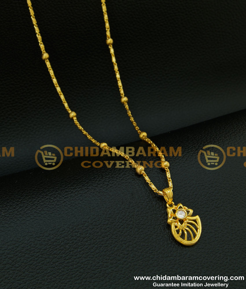 SCHN209 - Latest Ad Stone Pendant Gold Covering Daily Wear Dollar Chain for Ladies 