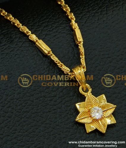 SCHN216 - Elegant American Diamond Stone Flower Model Small Gold Pendant Designs with Chain Online 