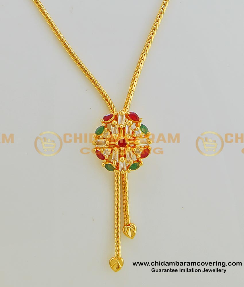 SCHN244 - Modern Round Floral Diamond Stone Pendant Necklace Type Office Wear Chain Collections