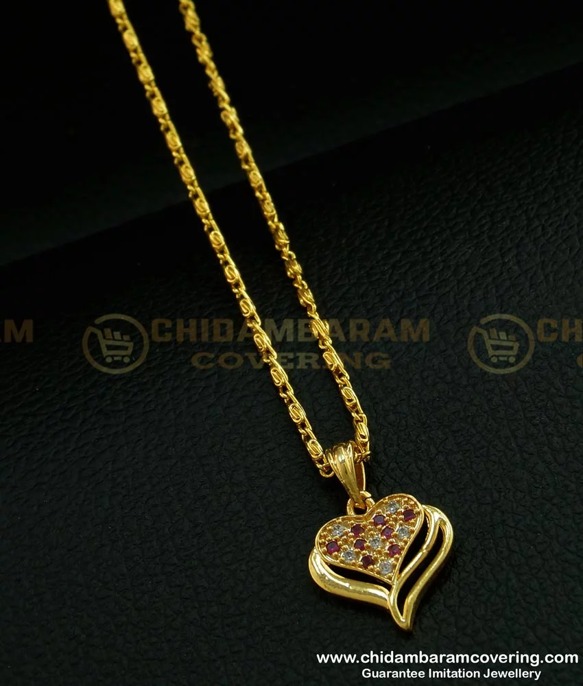 Buy Gold Plated White and Ruby Stone Heart Locket Chain Gold ...