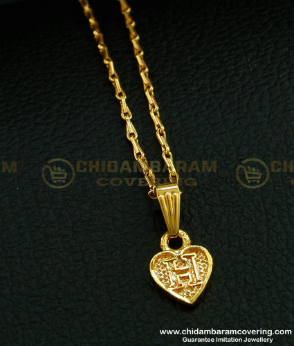 SCHN296 - One Gram Gold Short Chain With ‘H’ Letter Locket Dollar Chain Online