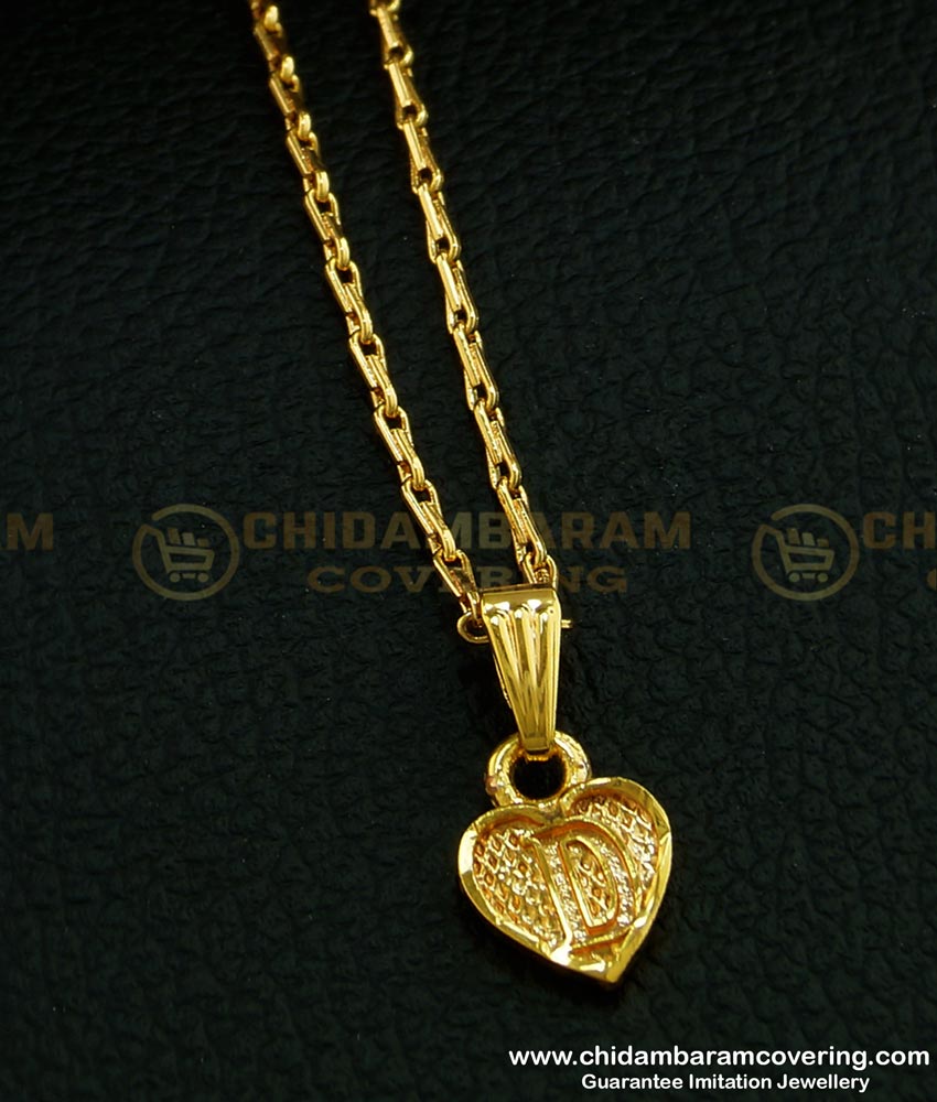 Buy One Gram Gold Heart Shape 'D' Letter Dollar with Short Chain ...