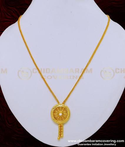 SCHN304 - American Diamond Round Gold Locket Design Dollar Chain for Women