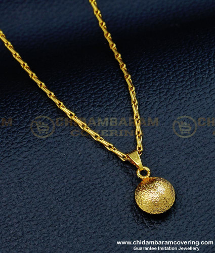 SCHN314 - Simple Look Daily Wear Glitter Finish Round Pendant with Short Chain for Girls 