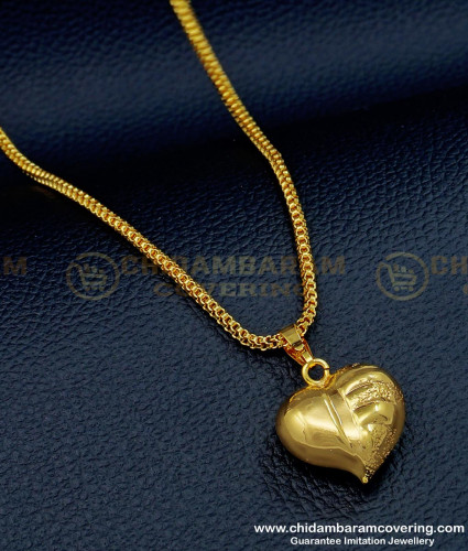 SCHN317 - Unique Gold Puffed Heart Pendant Design with Short Chain for Female 