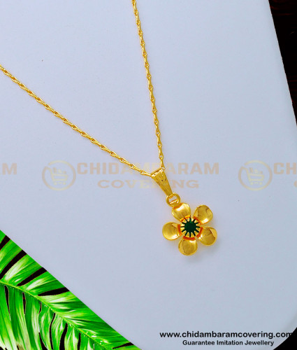 SCHN331 - Latest Light Wight Gold Plated Emerald Green Stone Flower Dollar With Chain 