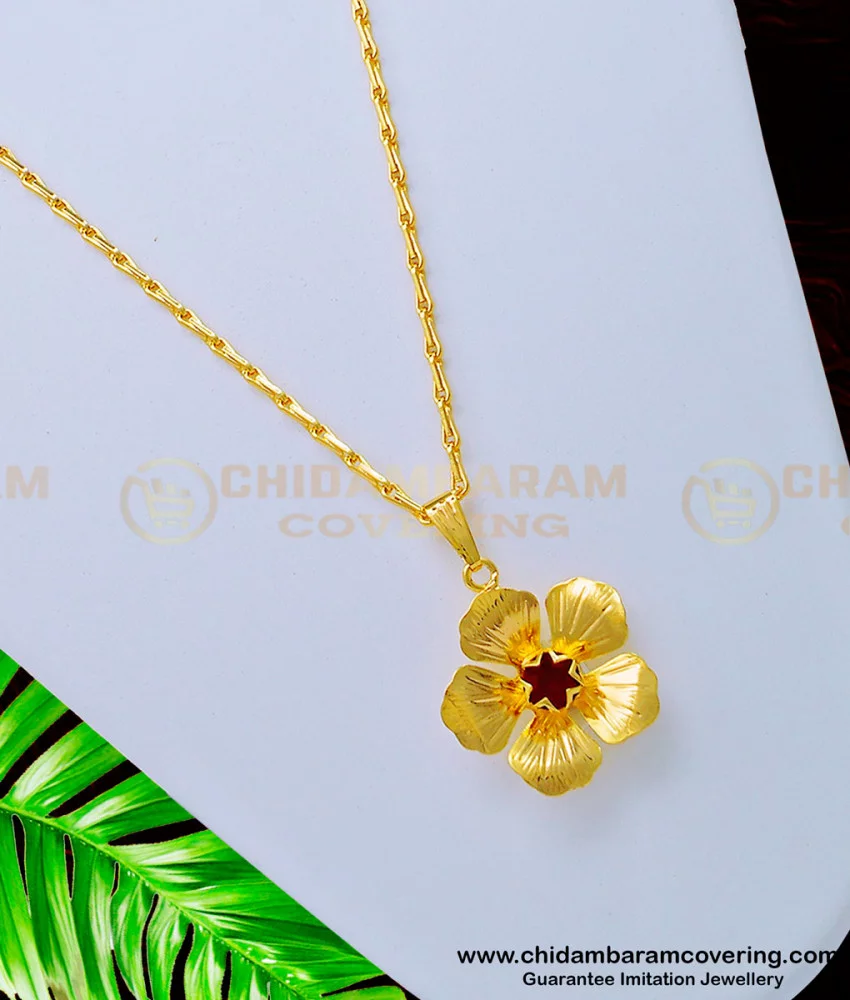 Buy Trendy Female Locket Gold Design Red Stone Flower Dollar Chain ...
