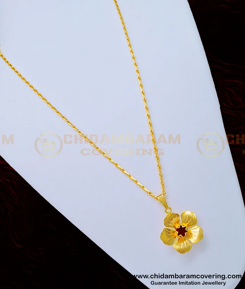 Buy Trendy Female Locket Gold Design Red Stone Flower Dollar Chain ...
