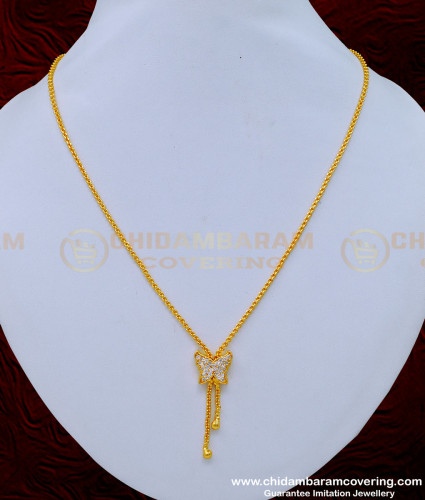 SCHN341 - One Gram Gold White Stone Butterfly Pendant with Short Chain for Female