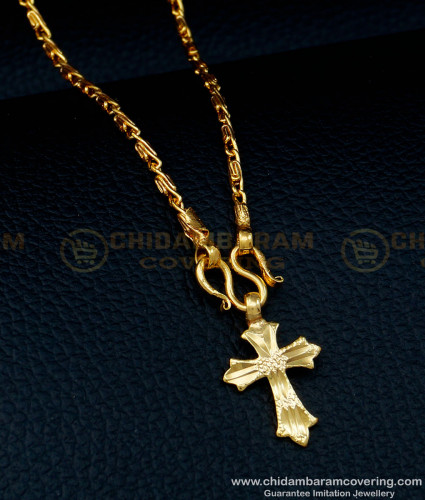 SCHN352 - One Gram Gold Daily Use Small Christian Cross Pendant Chain Buy Online 