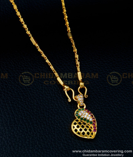 SCHN362 - Unique Heart Design American Diamond Stone Locket Chain for Girls