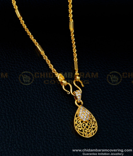 SCHN364 - Real Gold Design White Stone Covering Pendant with Short Chain for Ladies