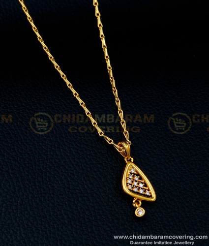SCHN365 - 1 Gram Gold Light Wight White Stone Small Pendant with Chain for Girls
