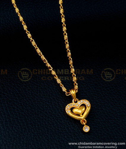 SCHN367 - Trendy Heart Model Daily Use White Stone Small Dollar Chain for Female 