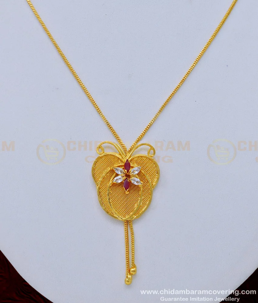 Buy Latest One Gram Gold Ad Stone Butterfly Design Pendant Chain ...