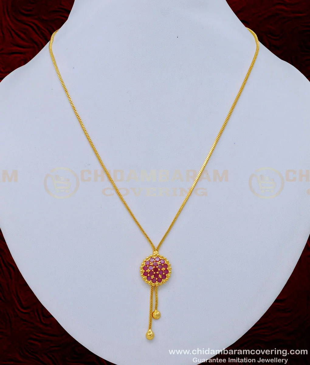 Buy Unique Ruby Stone Light Weight Gold Locket Chain Design for Female