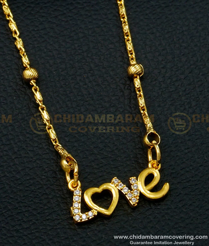 Buy Unique One Gram Gold Short Chain With Love Symbol Love Pendant For Wife