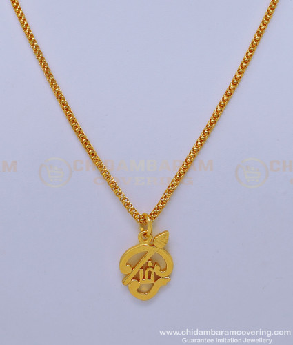 SCHN409 - One Gram Gold Daily Wear Tamil Om Vel Pendant Gold Design with Short Chain 