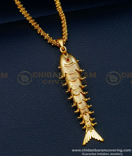 SCHN426 - Trendy Very Big Gold Fish Pendant with Small Chain for Men 