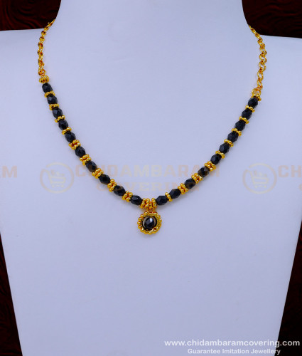 SCHN442 - Trendy Black Crystal Beads 1 Gram Gold Plated Chain Online