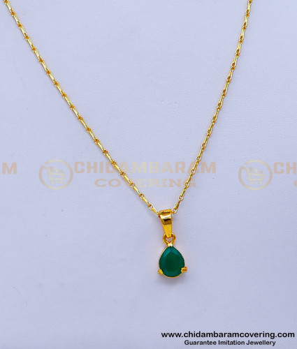 SCHN451 – Single Green Light Weight Fancy Gold Locket Chain for Ladies