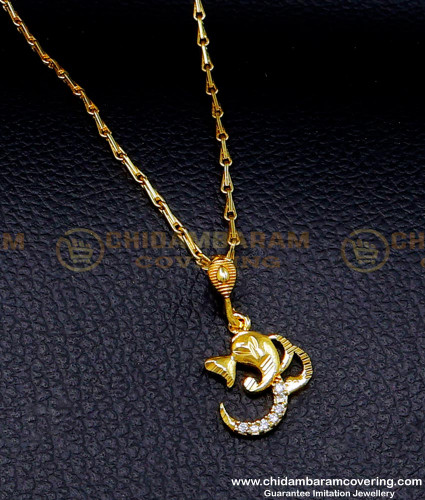 SCHN491 - latest white stone Ganpati pendant with thin chain