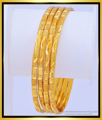 BNG453 - 2.4 Size Attractive Matt Finish Gold Look Daily Wear Plain Bangles Set Buy Online
