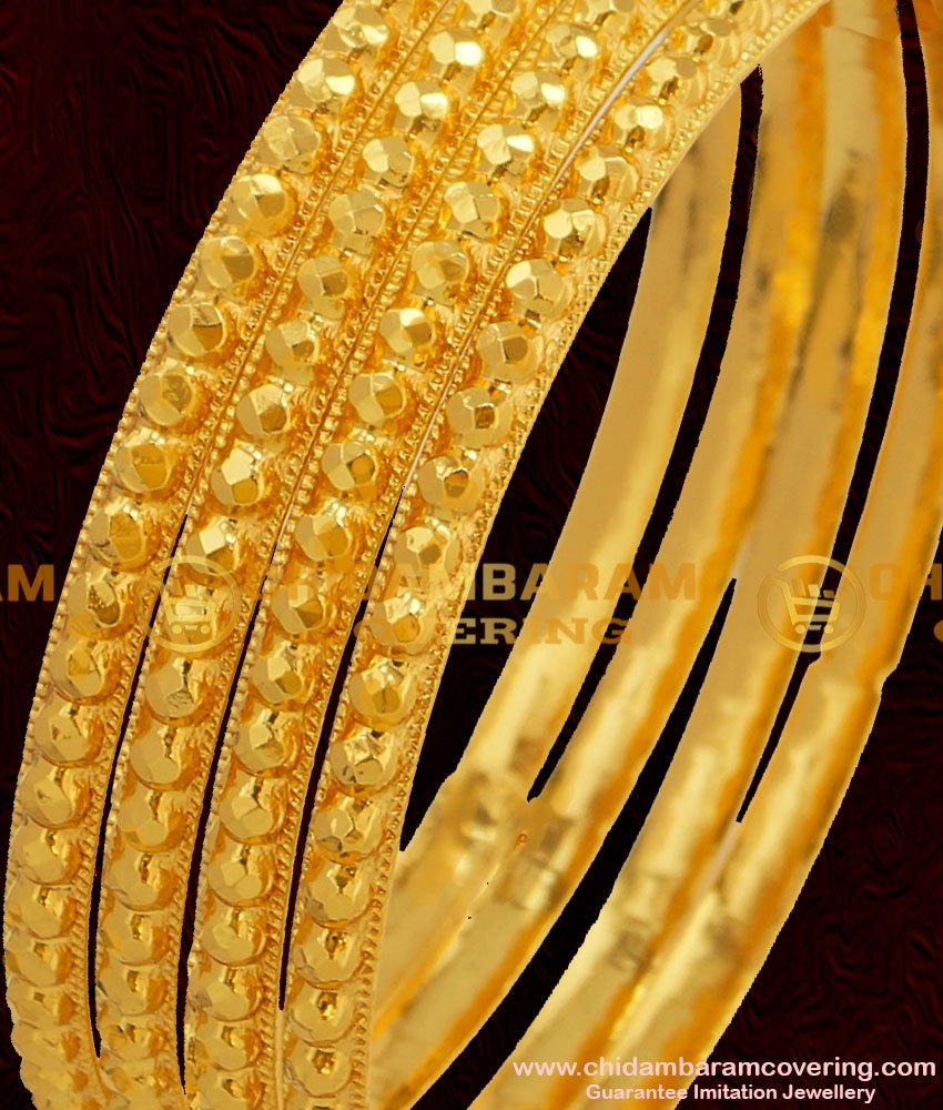 BNG047 - 2.8 Size Traditional Muthu Bangles 4 Pcs Set Daily Wear Gold Plated Bangles Collection Online 