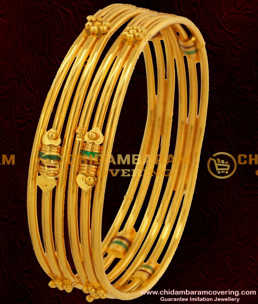 BNG048 - 2.4 Size Gold Plated Kambi Bangles Enamel Design Set for Women Online