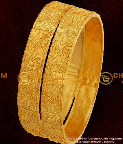 BNG054 - 2.10 Size Beautiful Broad Flower Bangles South Indian Guarantee Jewelry Online