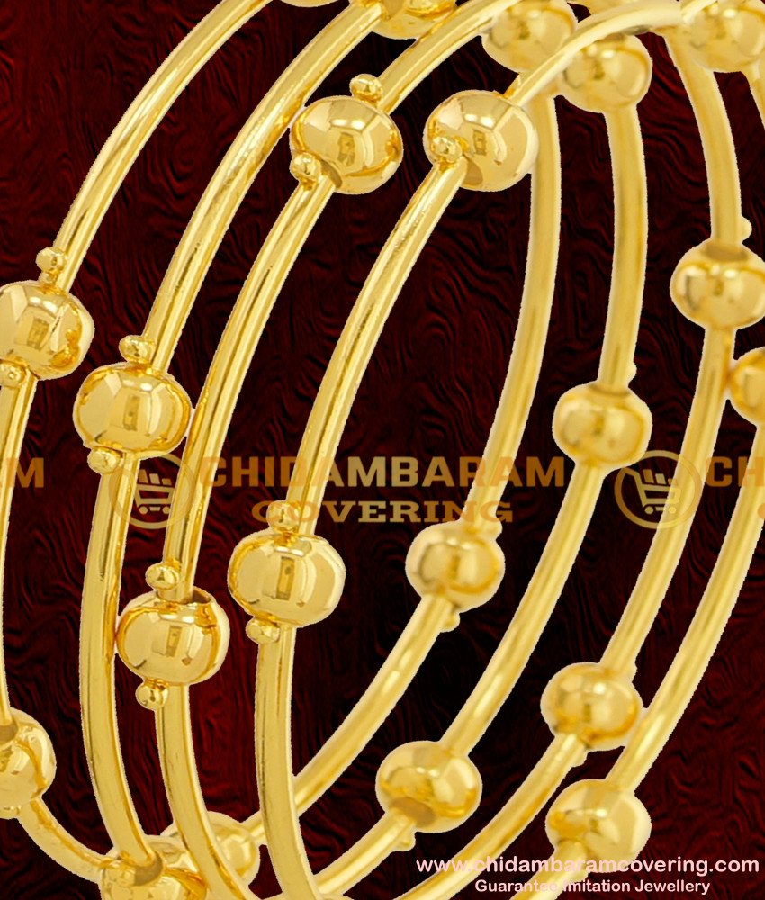 BNG069 - 2.8 Size Plain Golden Balls Pipe Bangles Party Wear Collections Online