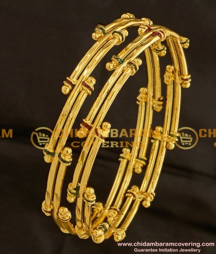 BNG098 - 2.6 Size Gold Look Bamboo Design Enamel Bangles Gold Plated Jewellery Online