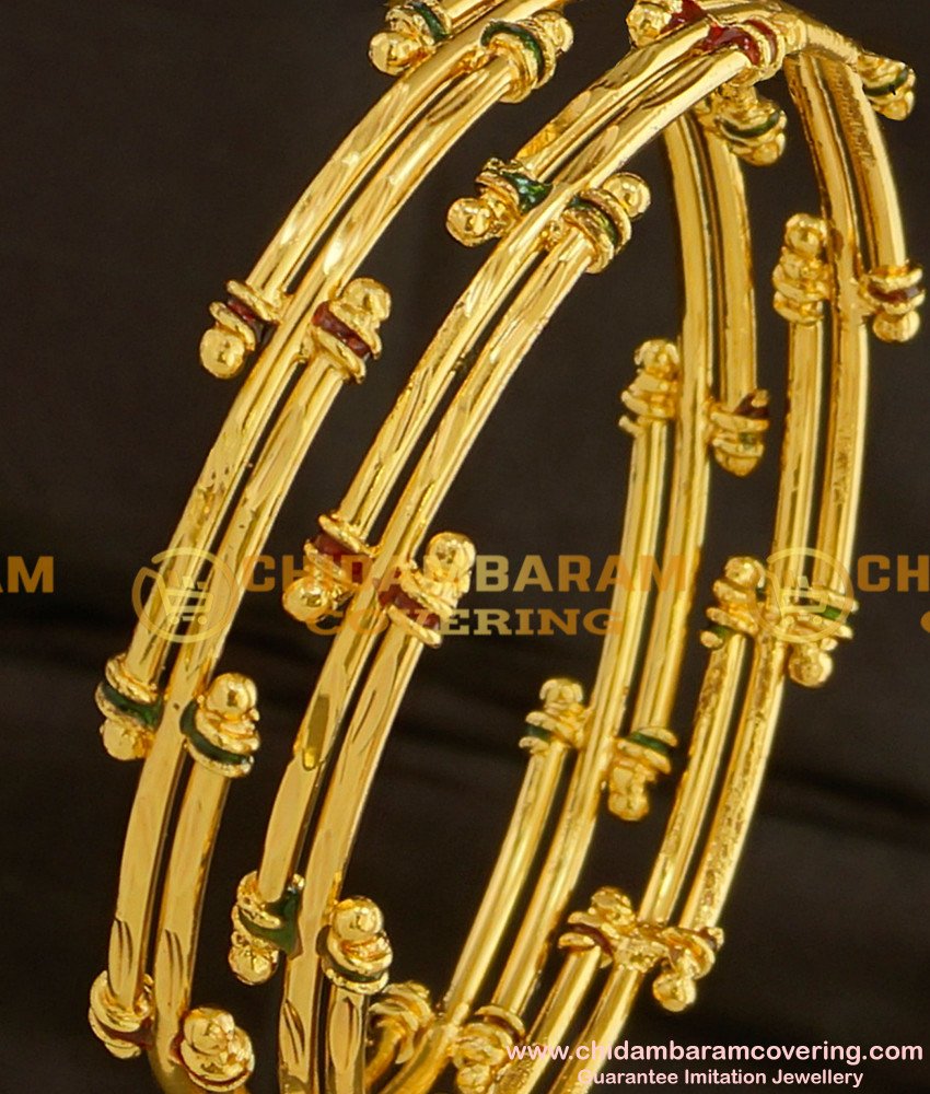 BNG098 - 2.4 Size Gold Look Bamboo Design Enamel Bangles Gold Plated Jewellery Online