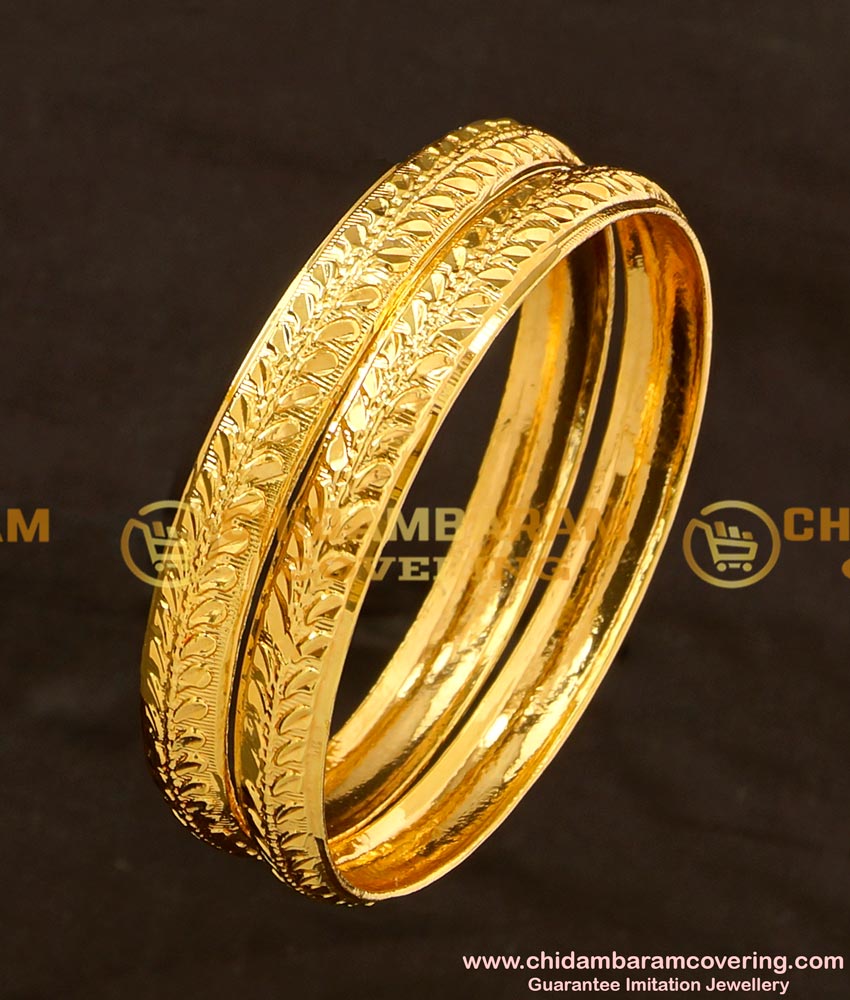 BNG114 - 2.4 Size Latest Light Weight Gold Plated Leaf Cutting Bangles Online