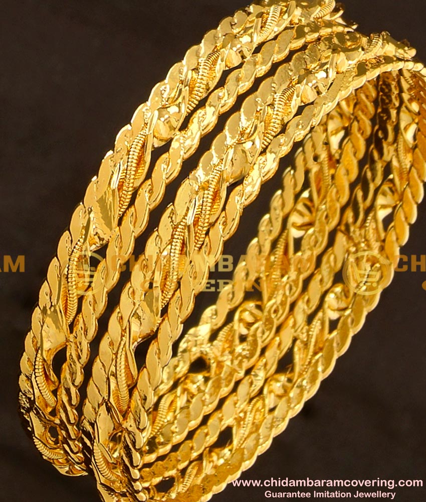 BNG116 - 2.6 Size Gold Plated Thick Metal Twisted Bangles Design