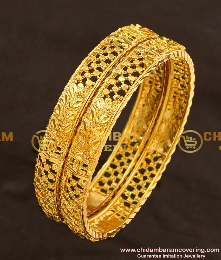 BNG117 - 2.4 Size South Indian Designer Gold Finish Bangles Design Online