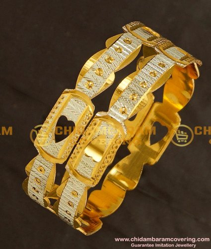 BNG144 - 2.8 Size Buy White Rhodium Finish Designer Bangles Die Gold Bangles Online