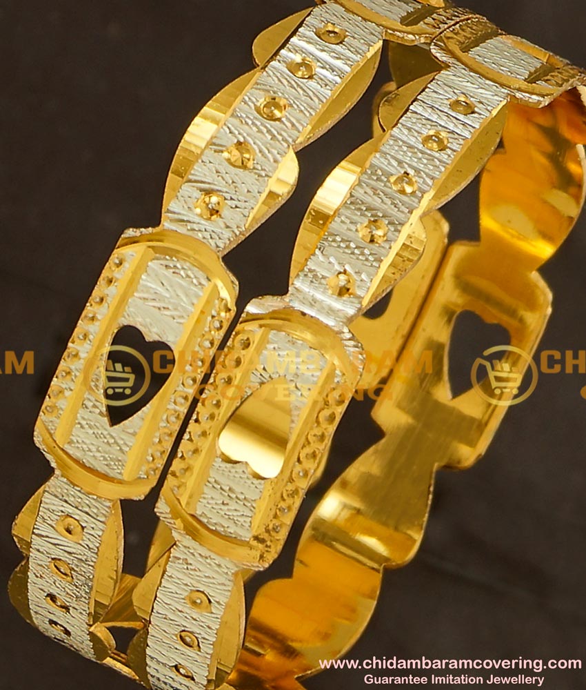 BNG144 - 2.8 Size Buy White Rhodium Finish Designer Bangles Die Gold Bangles Online